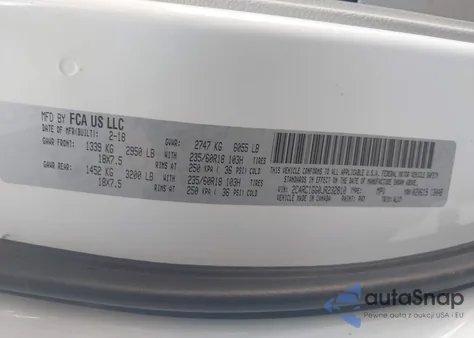 2018 Chrysler Pacifica Limited z USA, uszkodzony, nr VIN 2C4RC1GG0JR232810